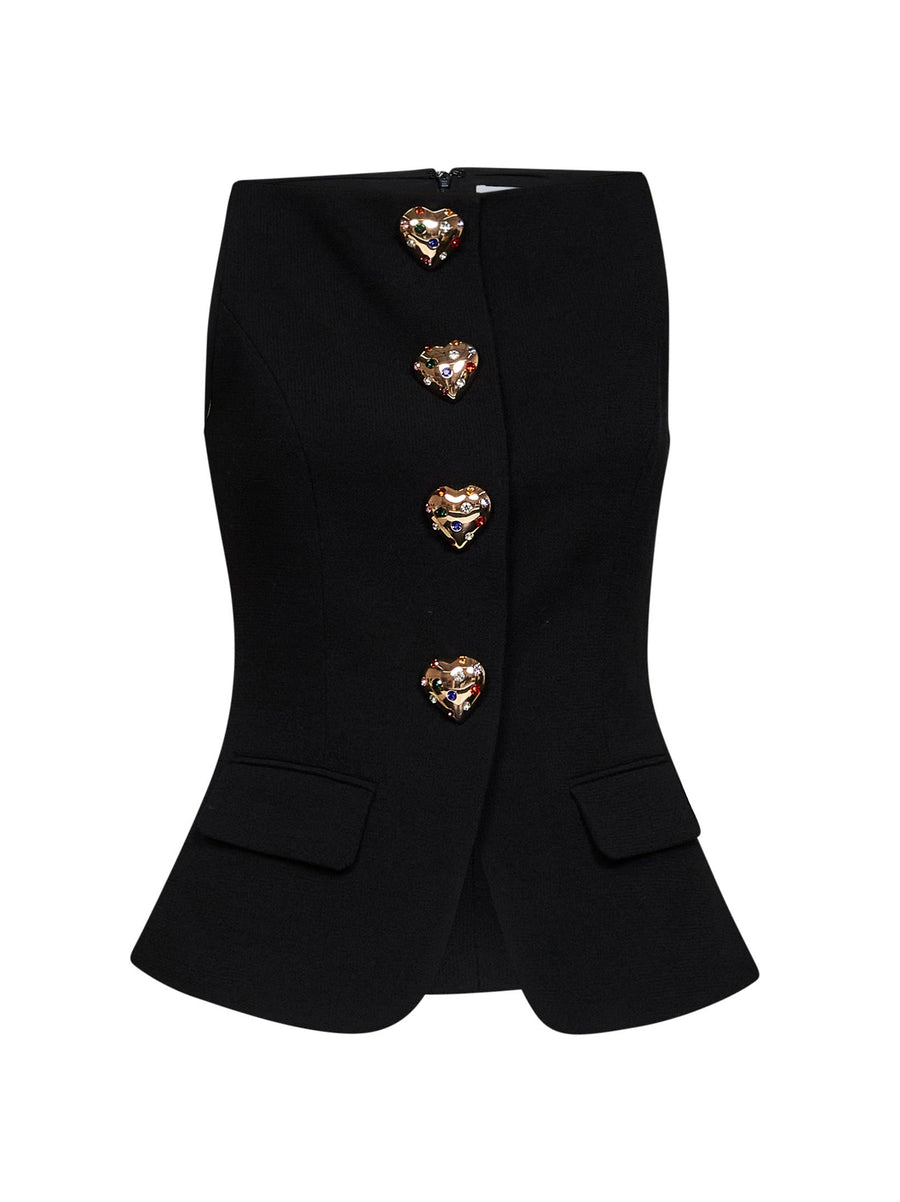 Wool Crêpe Peplum Top Black Tops