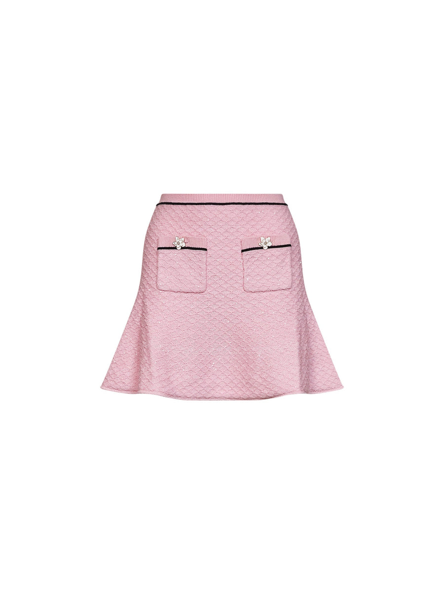 Mini Skirt Pink Sequin Knit Polyester
