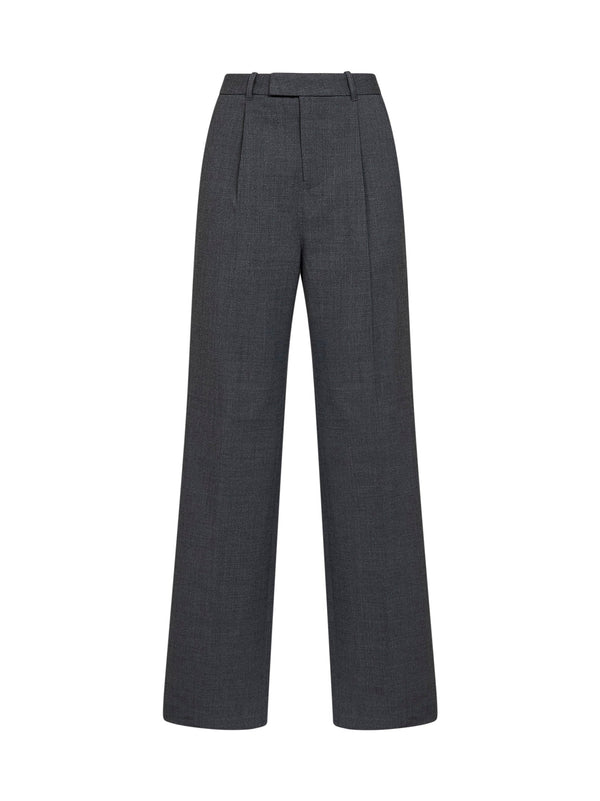 Tailored Stretch Wool-Blend Trousers Grey Polyester