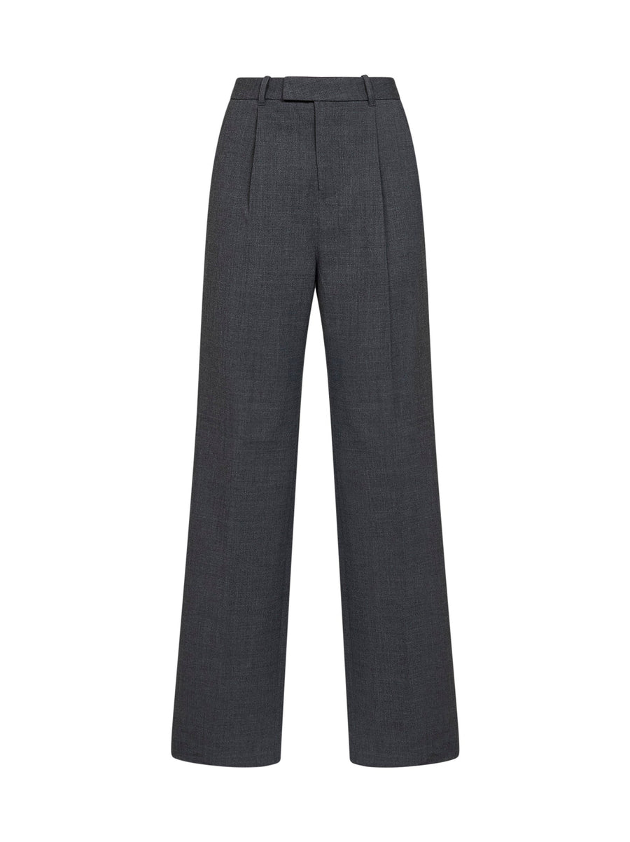 Tailored Stretch Wool-Blend Trousers Grey Polyester