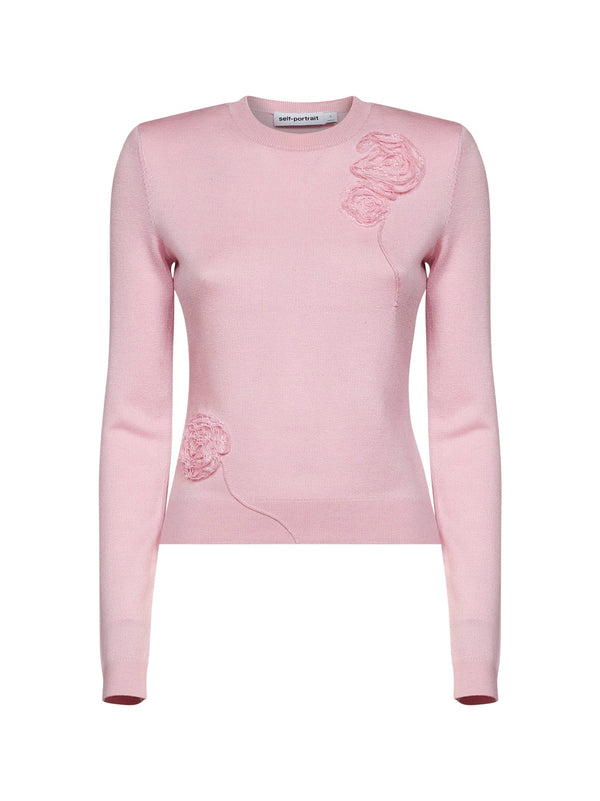 Knit Jumper With Floral Detail Pink Polyester