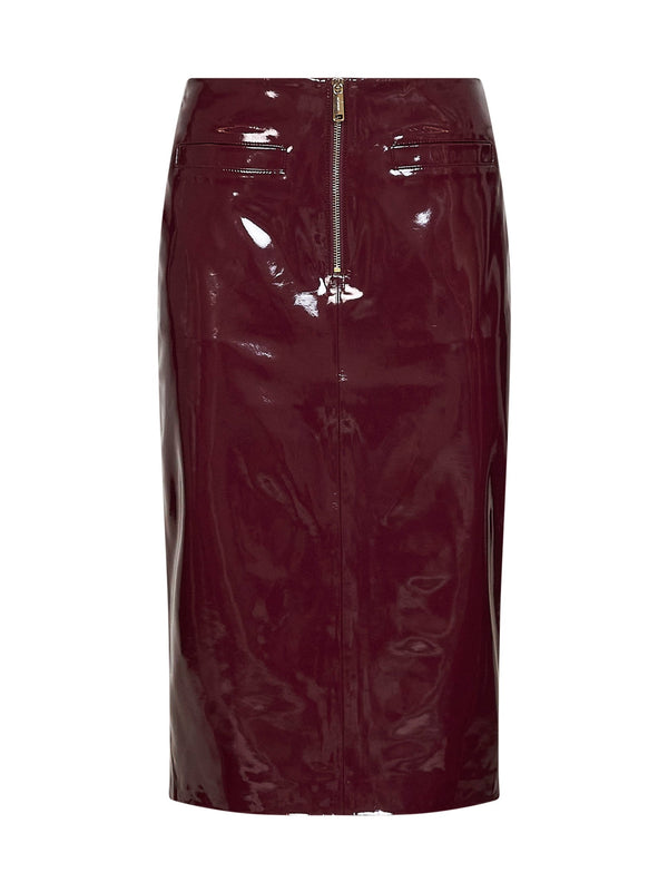 Midi Skirt Glossy Purple Faux Leather Viscose