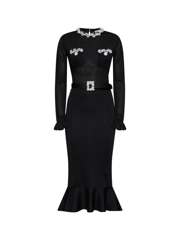 Beaded Black Knit Midi Dress Viscose