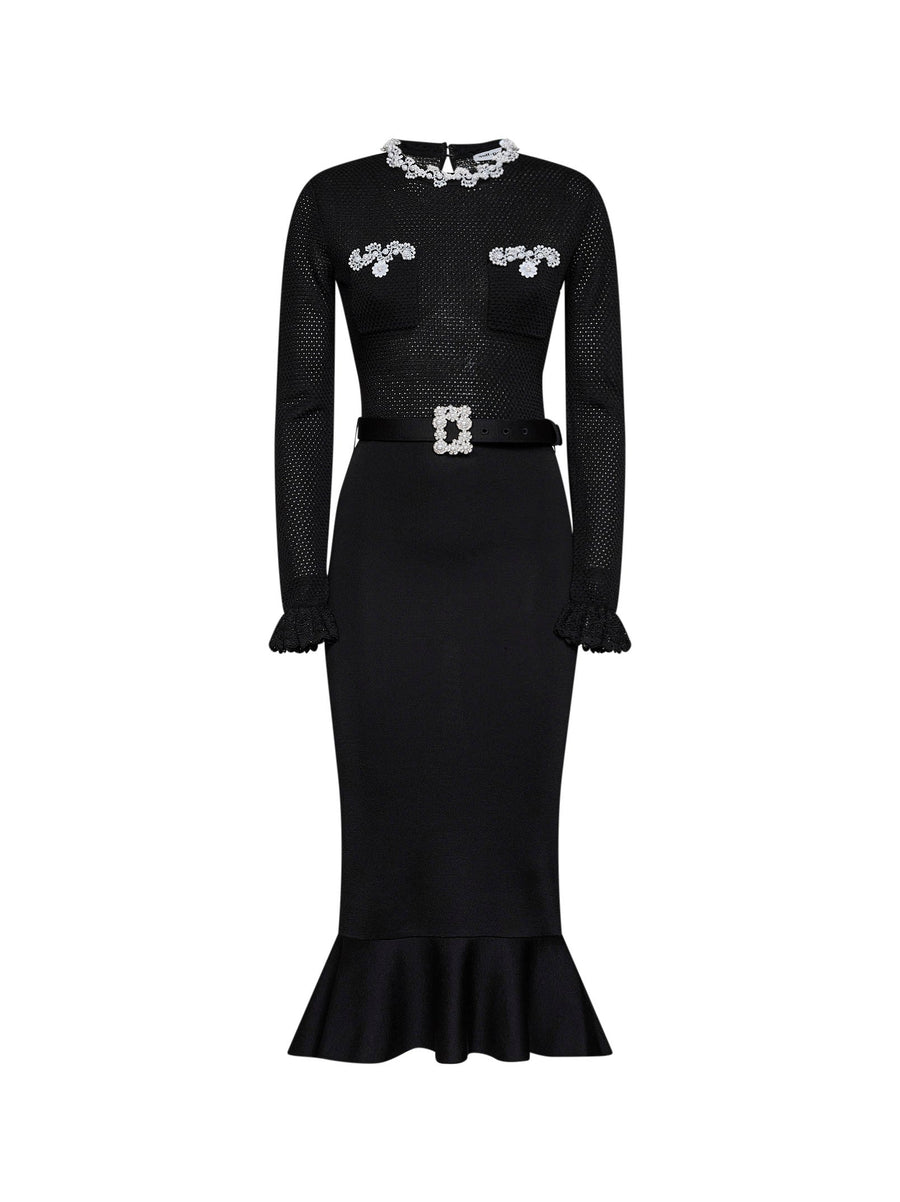 Beaded Black Knit Midi Dress Viscose