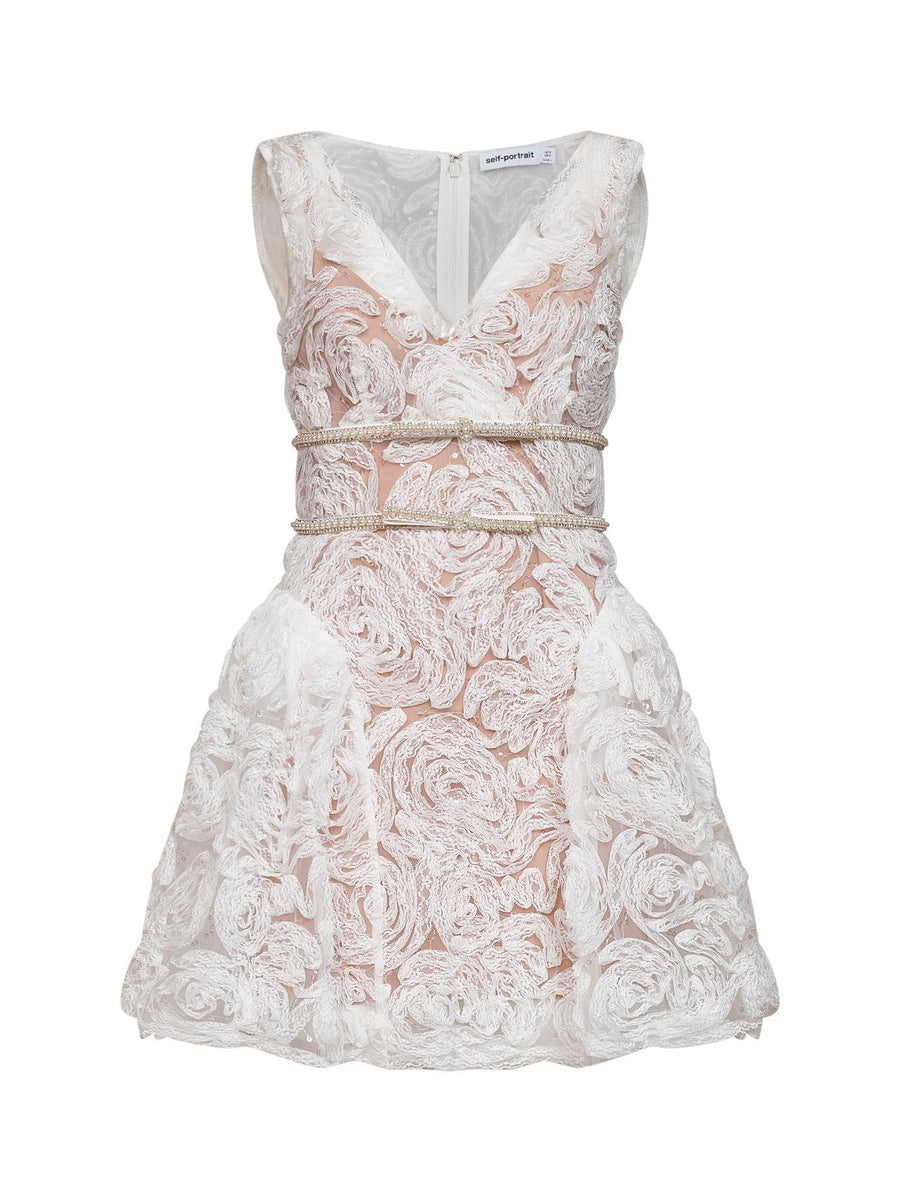 Mini Dress White Sequin Tulle & Lace Polyester
