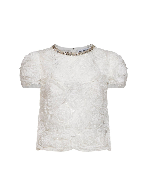 Sequin Tulle And Lace Top - White Tops