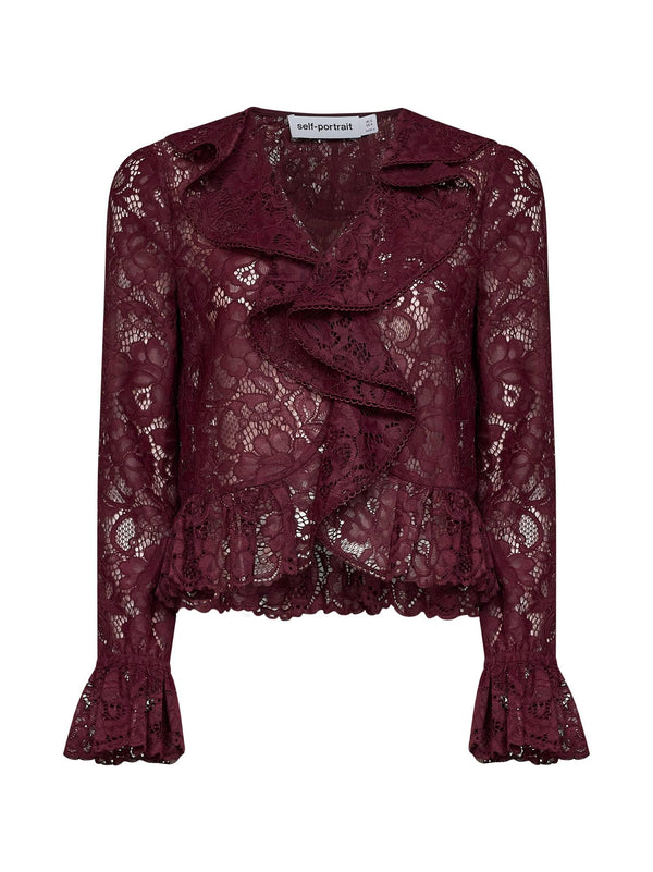Top Ruffled Lace Burgundy Polyester Cardigans