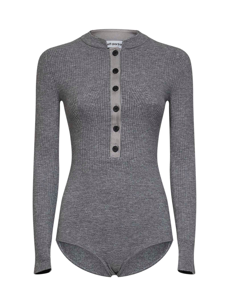 Knit Button Playsuit Grey Wool-Blend Knitwear