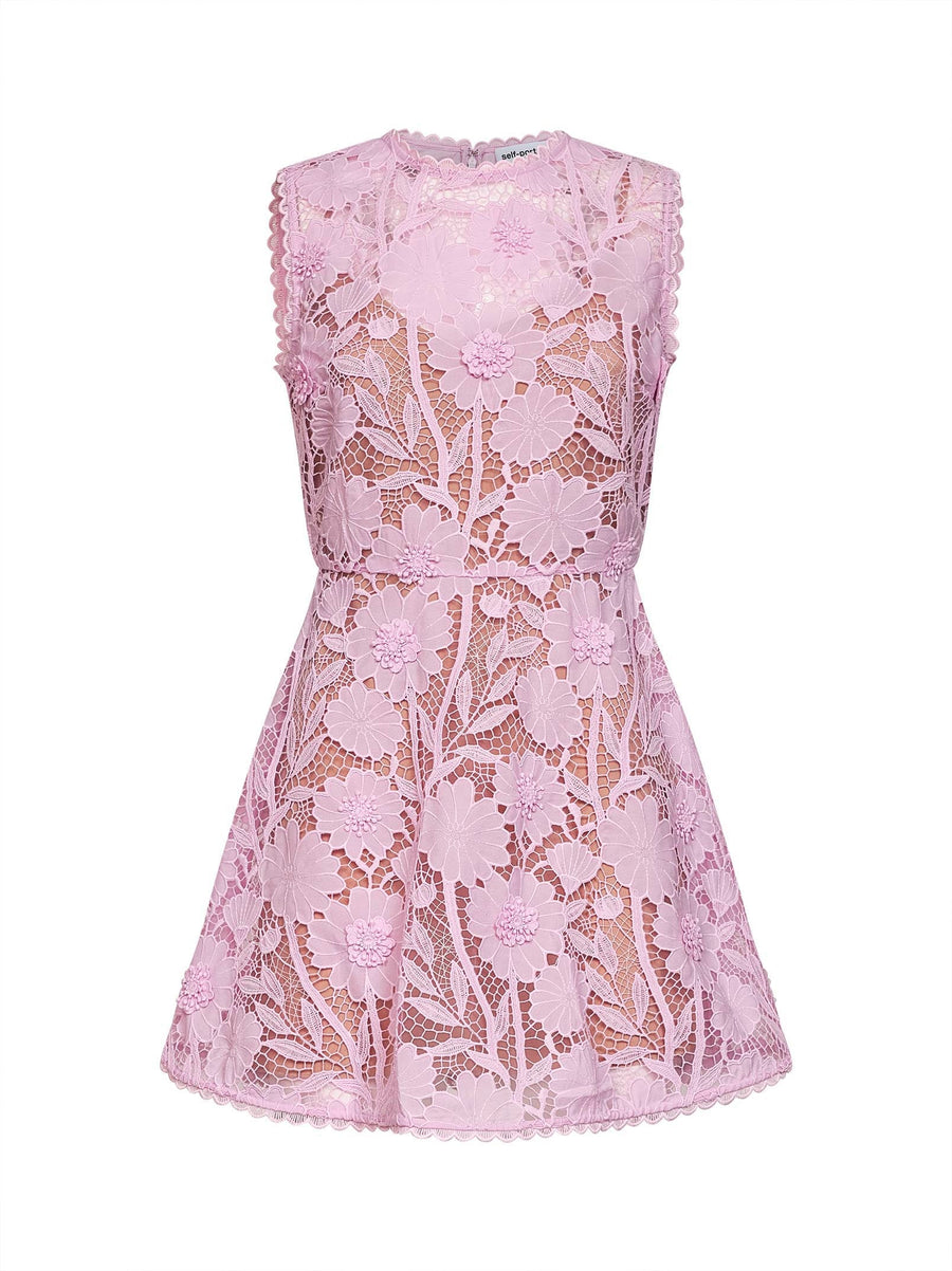 Mini Dress Macramé Lace Pink Polyester