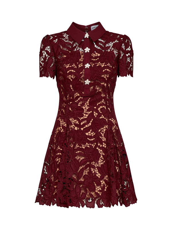 Mini Dress Macramé Lace Burgundy Polyester