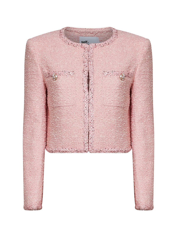 Jacket Bouclé With Braided Trimmings, Pink