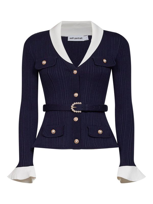 Cardigan Belted Ribbed Blue Polyamide Cardigans