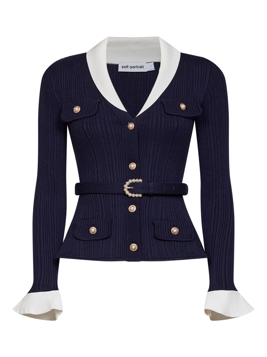 Cardigan Belted Ribbed Blue Polyamide Cardigans