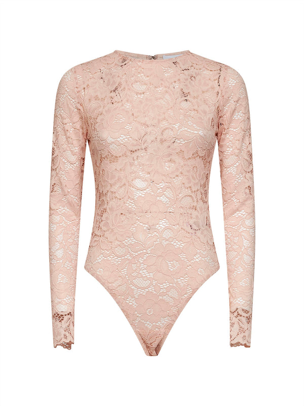 Bodysuit Floral Lace Beige Polyester Tops