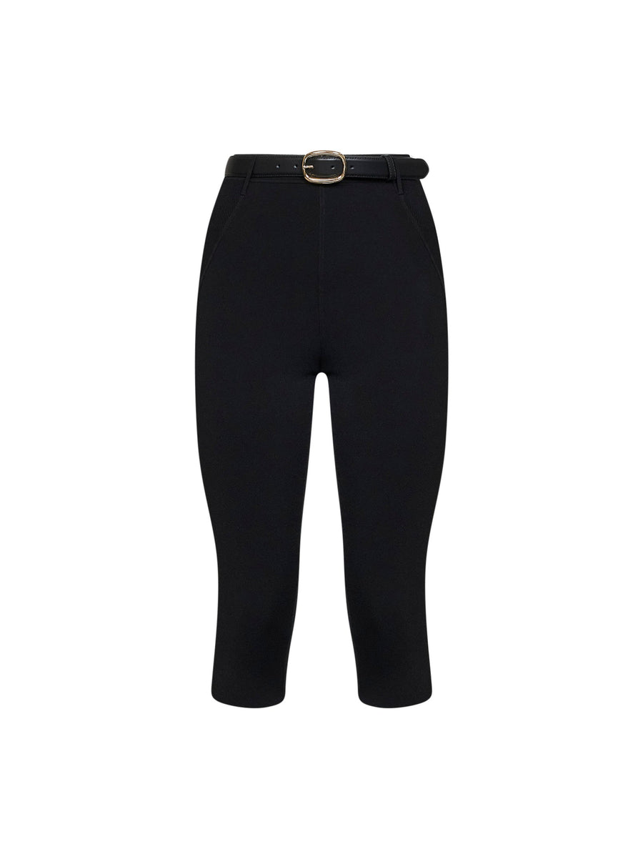 Capri Leggings Black Compact Knit Viscose Trousers
