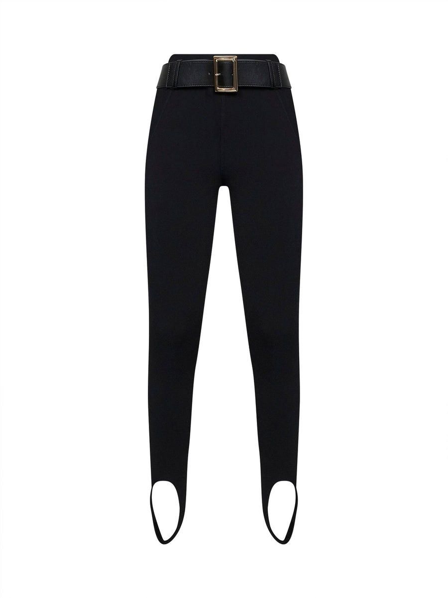 Stirrup Leggings Black Compact Knit Viscose Trousers