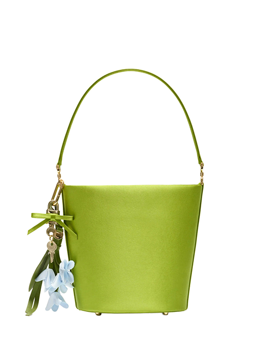 Bucket Bag Green Satin With Charms Polyester Handbags