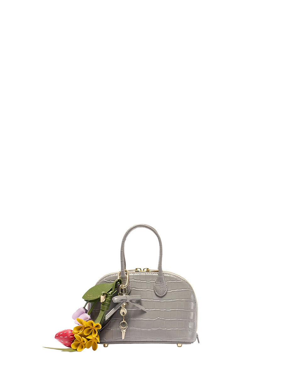 Mini Bag Grey Crocodile-Embossed Leather Calf Handbags