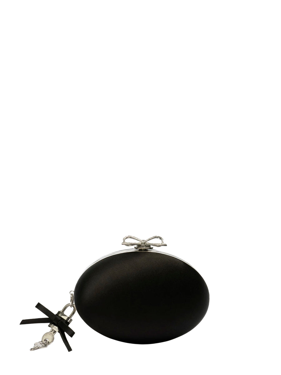 Oval Clutch With Short Shoulder Strap Black Polyester Handbags