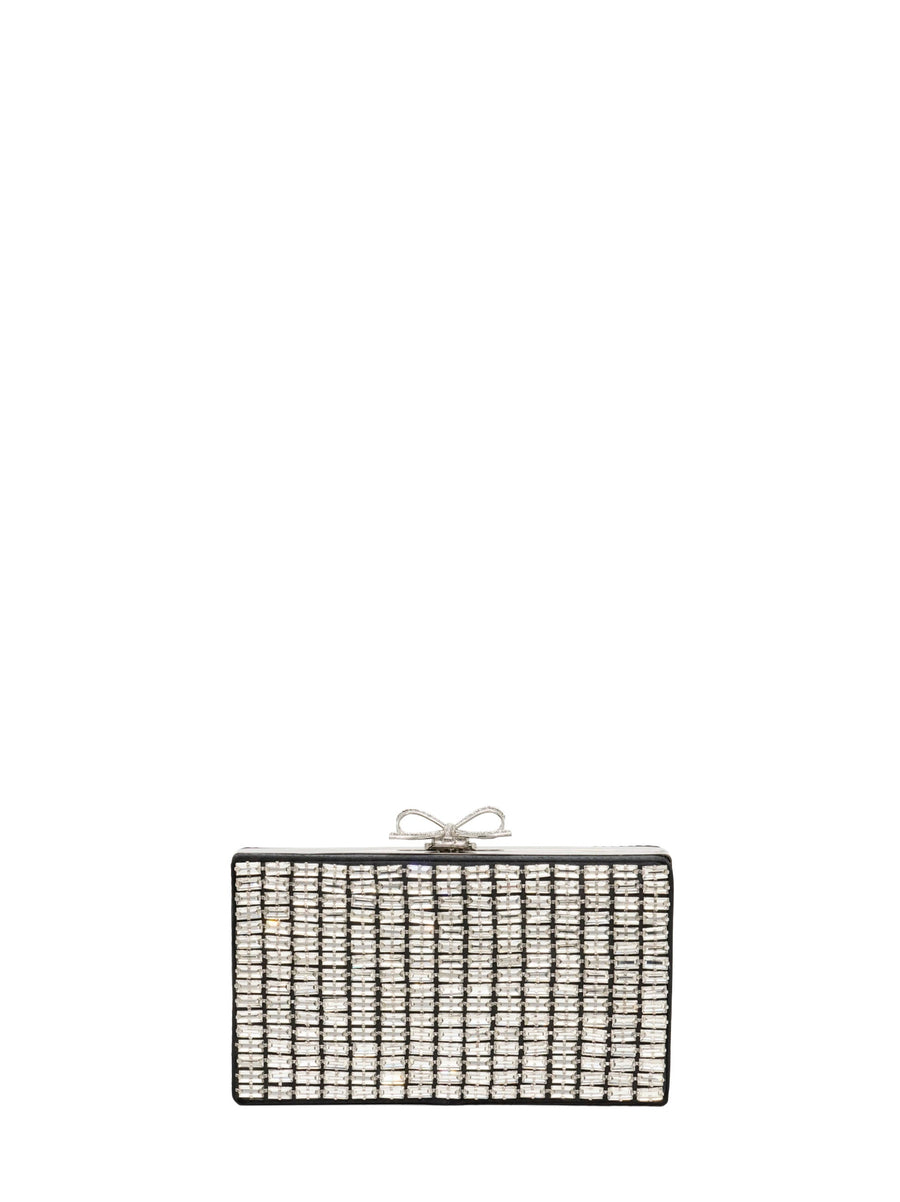 Silver Crystal-Embellished Clutch Bag Polyester Handbags