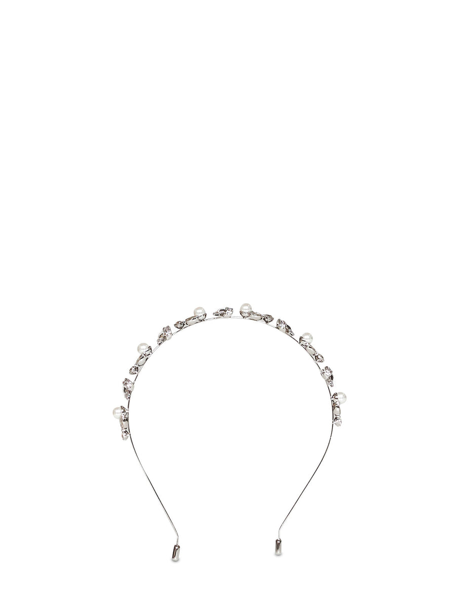 Metal Headband With Crystal Bows Silver Brass Hair Accessories