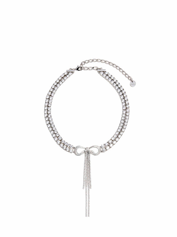 Choker Necklace Double Crystal Silver Brass - Cubic Zirconia Necklaces