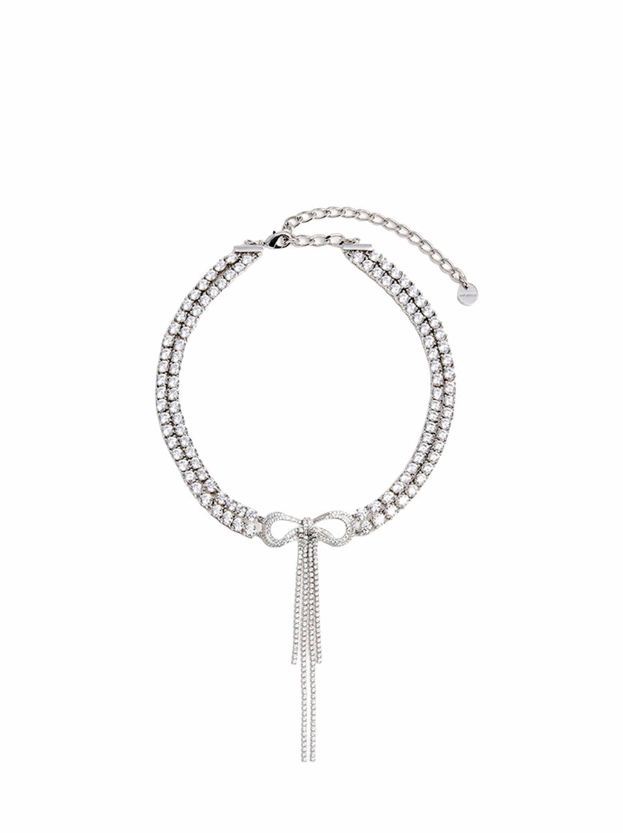 Choker Necklace Double Crystal Silver Brass - Cubic Zirconia Necklaces