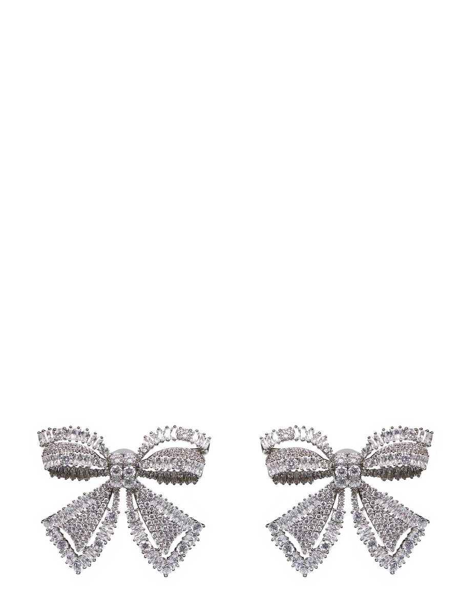 Earrings, Crystal Bow, Silver