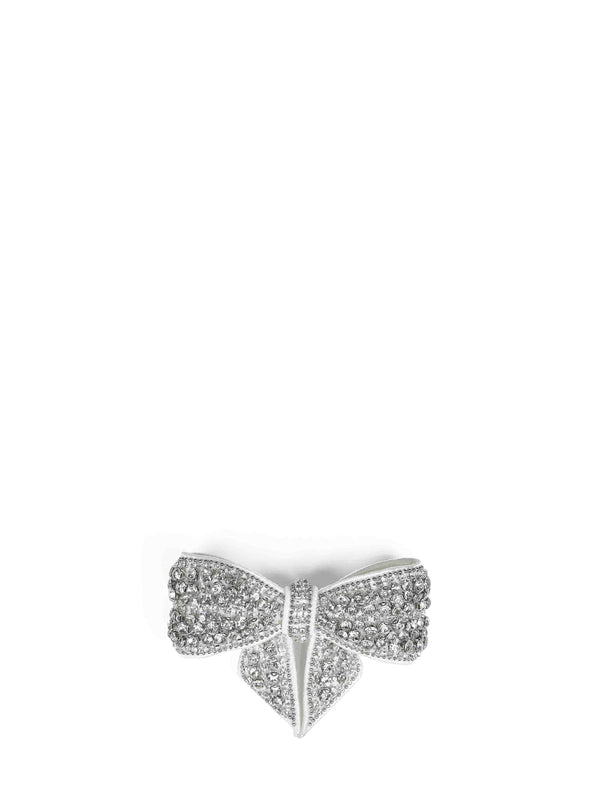 Hair Clip Crystal Bow White Polyester Accessories