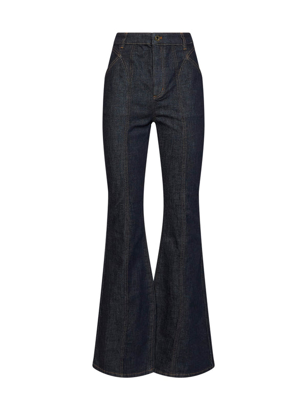 Flared Jeans Indigo Denim Blue Cotton