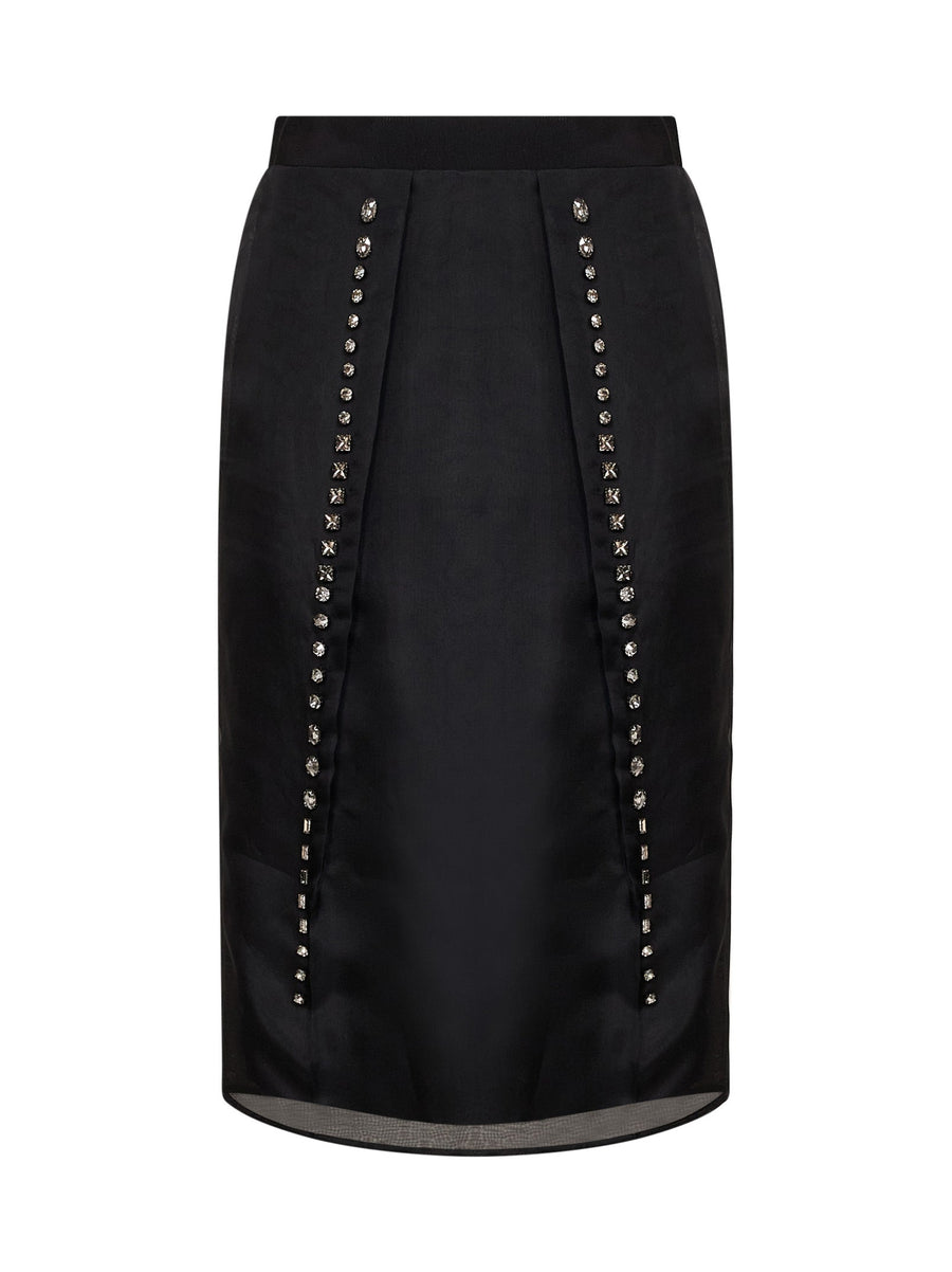 Midi Skirt Black Silk Organza