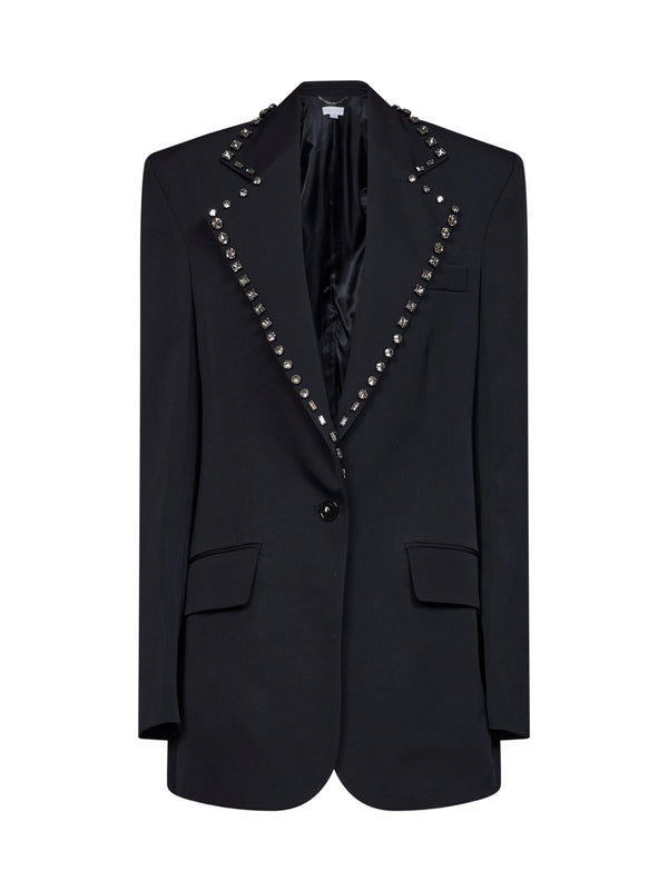 Blazer Black Wool Crystal Embellished Jacket