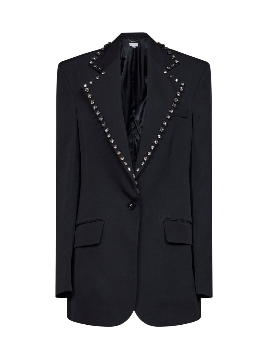 Blazer Black Wool Crystal Embellished Jacket