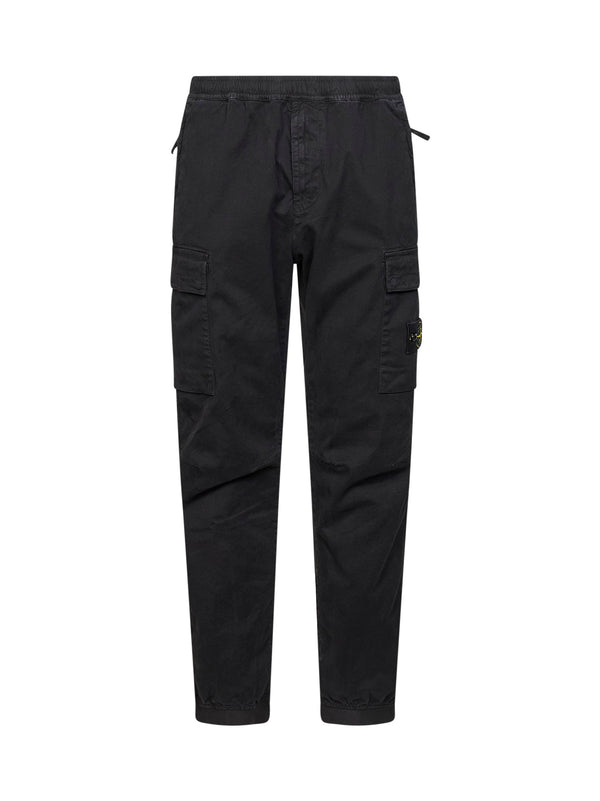 Organic Stretch Twill Cargo Trousers Black Cotton