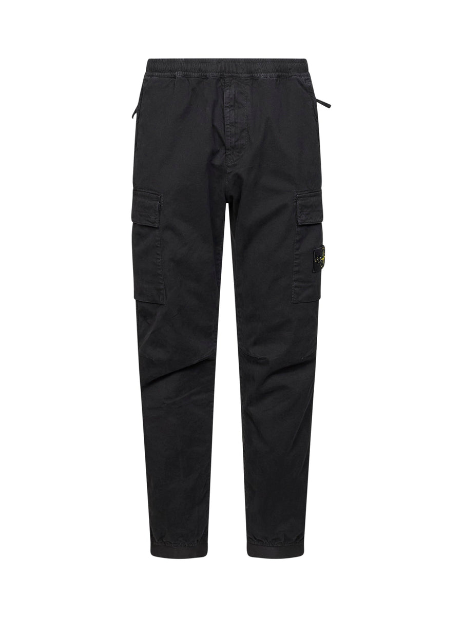 Organic Stretch Twill Cargo Trousers Black Cotton