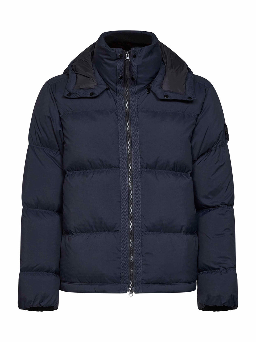 Hooded Down Jacket Navy Blue Cordura Polyamide Padded &