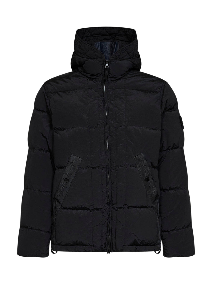 Hooded Down Jacket Nylon Metal Black Polyamide Padded &