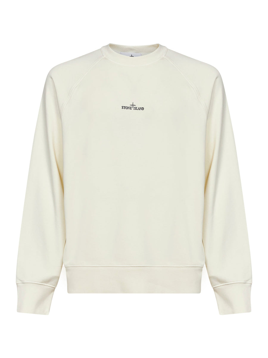 Crewneck Sweatshirt Compass Print Ivory Cotton Sweatshirts