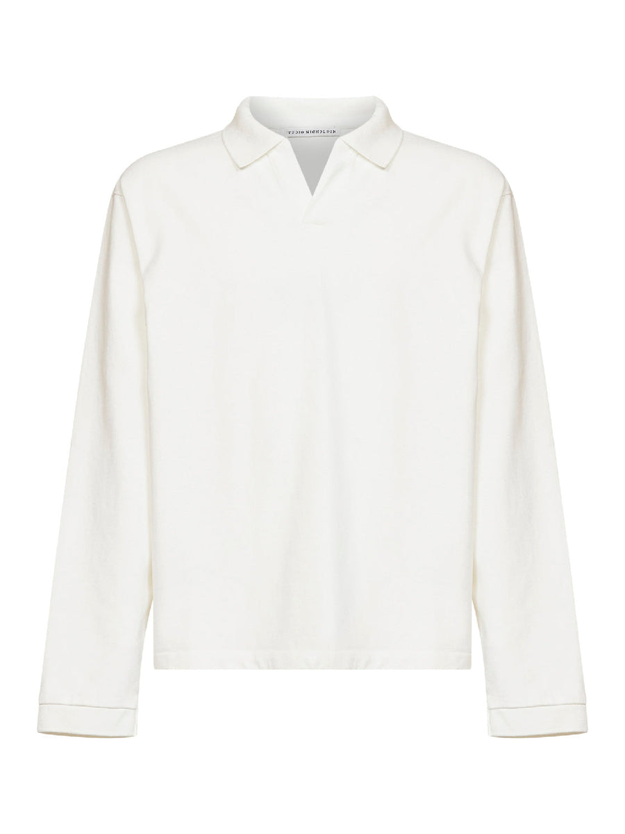 Long-Sleeve Polo Shirt Sudds Parchment White Cotton