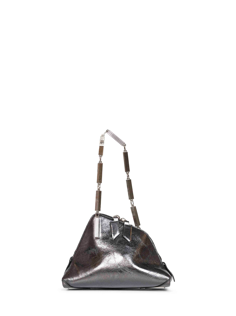Clutch Bag La Scala Dark Grey Laminated Leather Calf Handbags