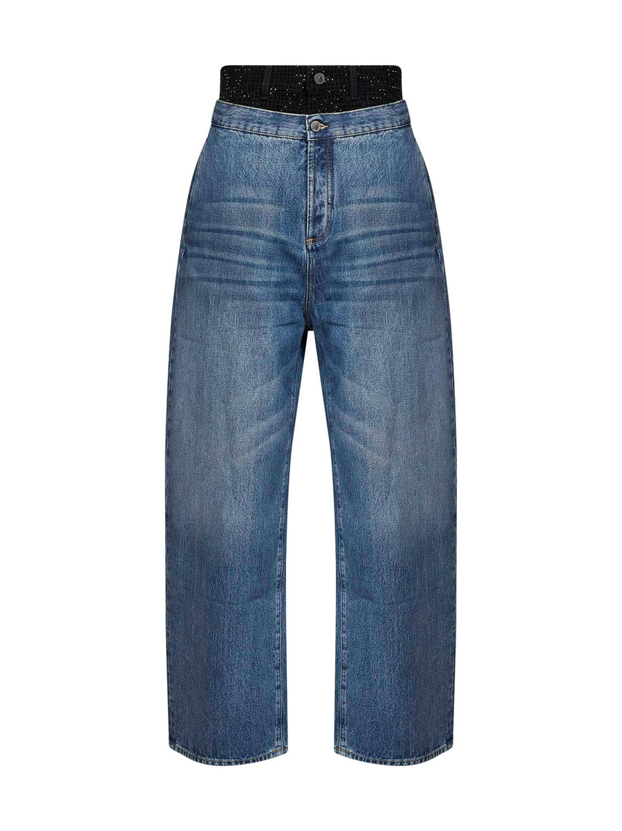 Jeans Double-Waistband Blue Denim Cotton