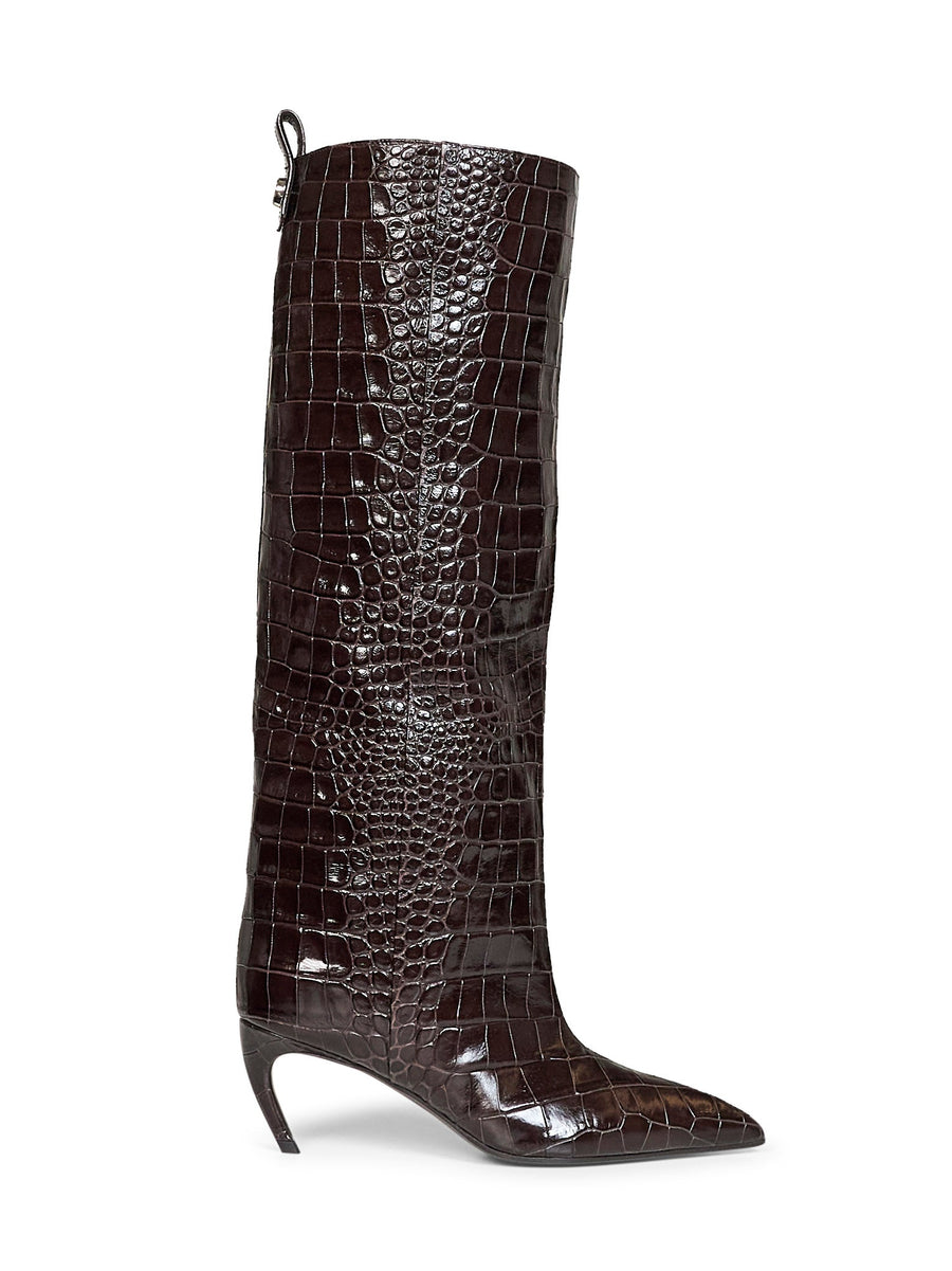 High Boots Lea Dark Brown Croco-Leather Calf Leather