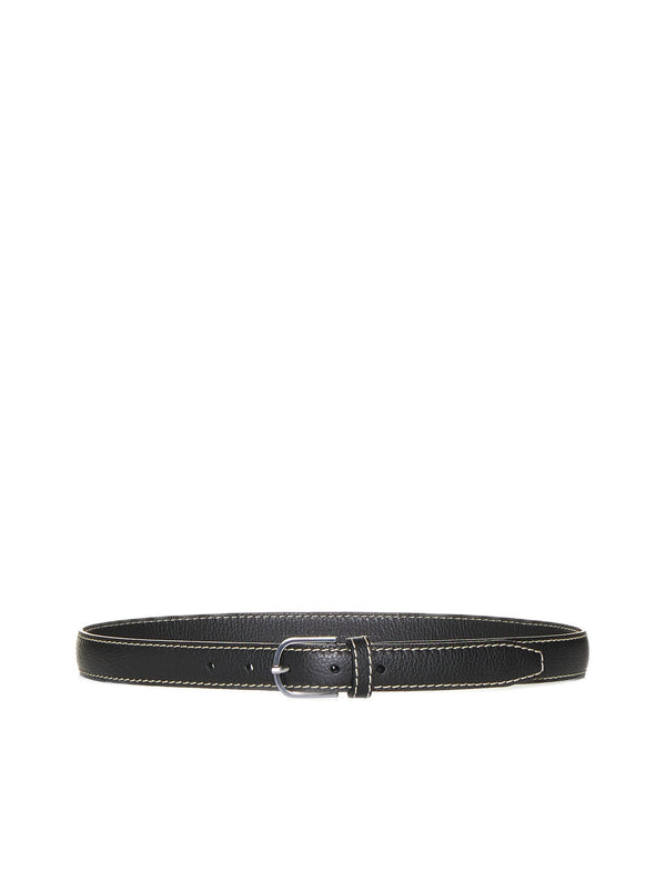 Slim Grained-Leather Trouser Belt Black Calf Leather
