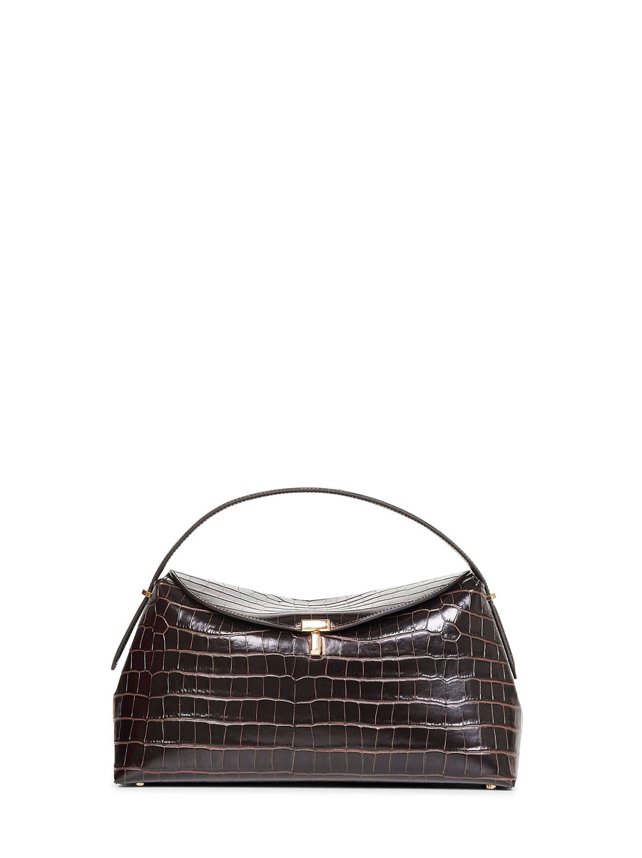 T-Lock Top Handle Bag Dark Brown Croc Leather Handbags