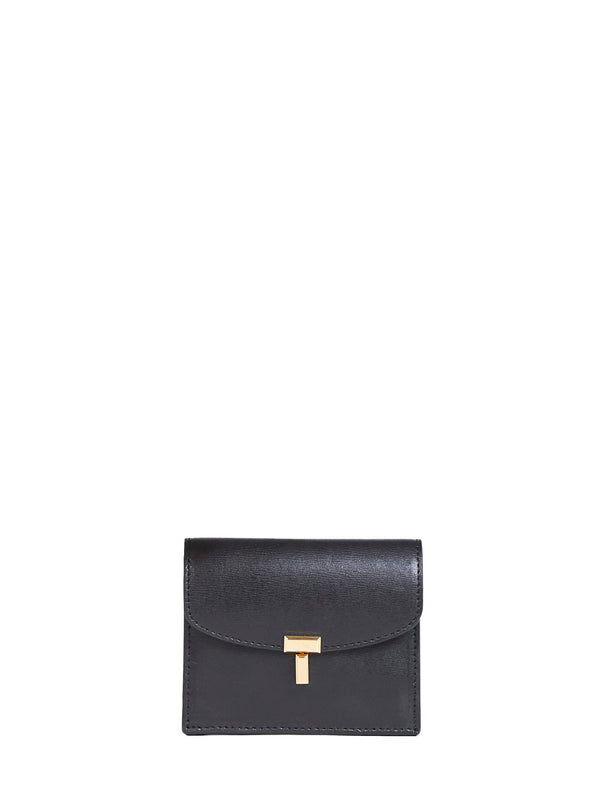 Card Holder T-Lock Black Calf Leather Wallets & Purses