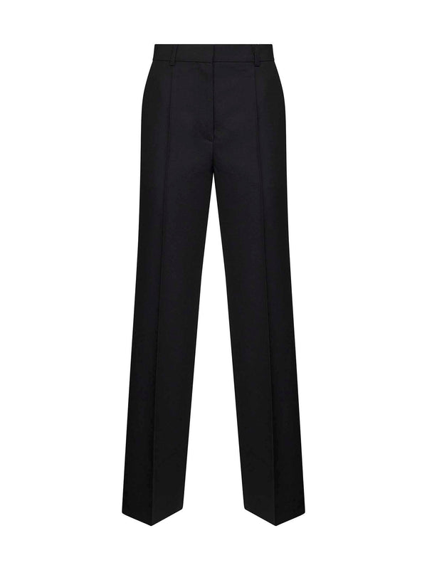 Straight-Leg Suit Trousers Black Wool-Blend Polyester