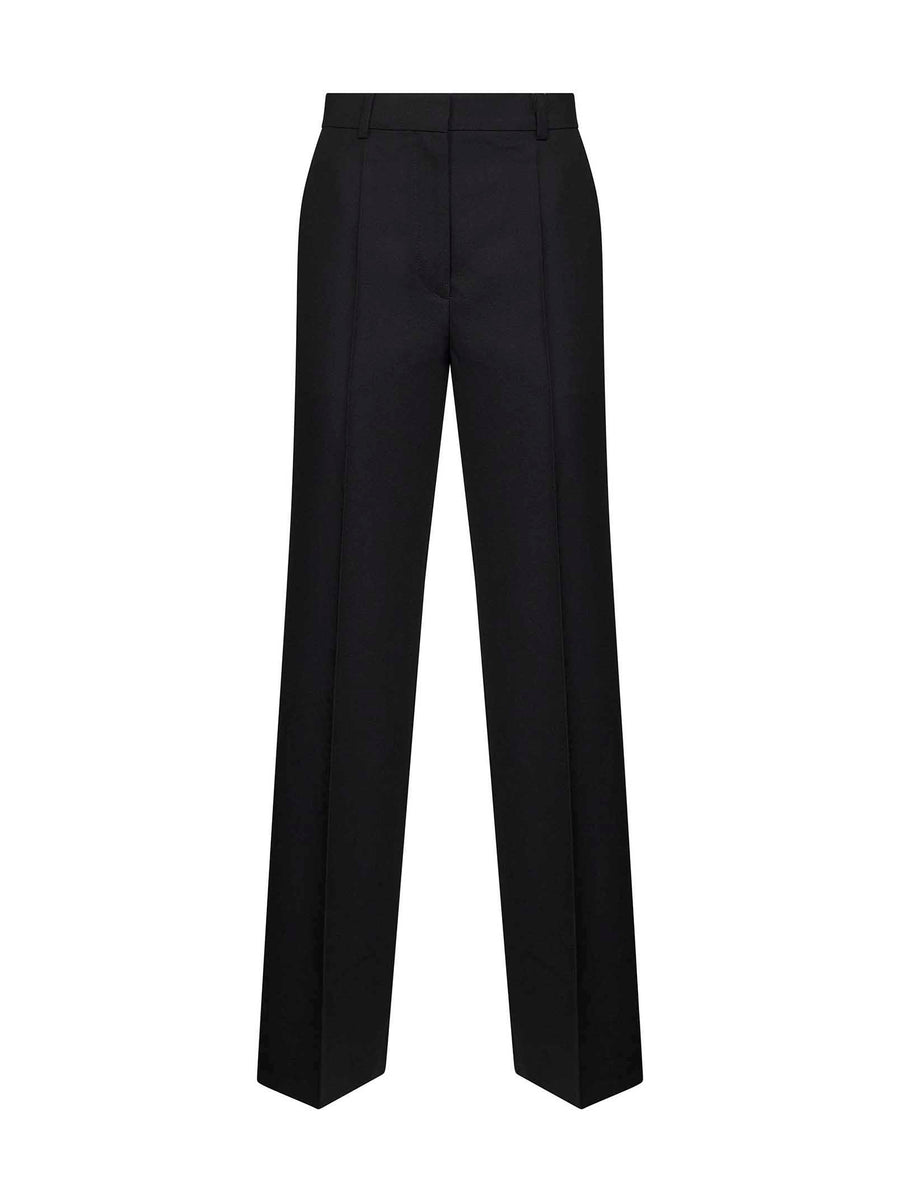 Straight-Leg Suit Trousers Black Wool-Blend Polyester