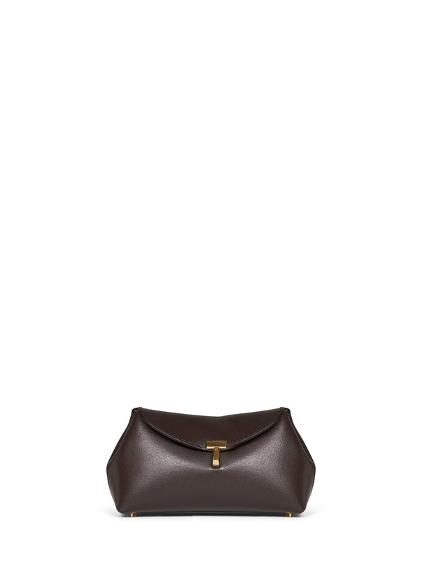 Clutch Bag Mini T-Lock Brown Calf Leather Handbags