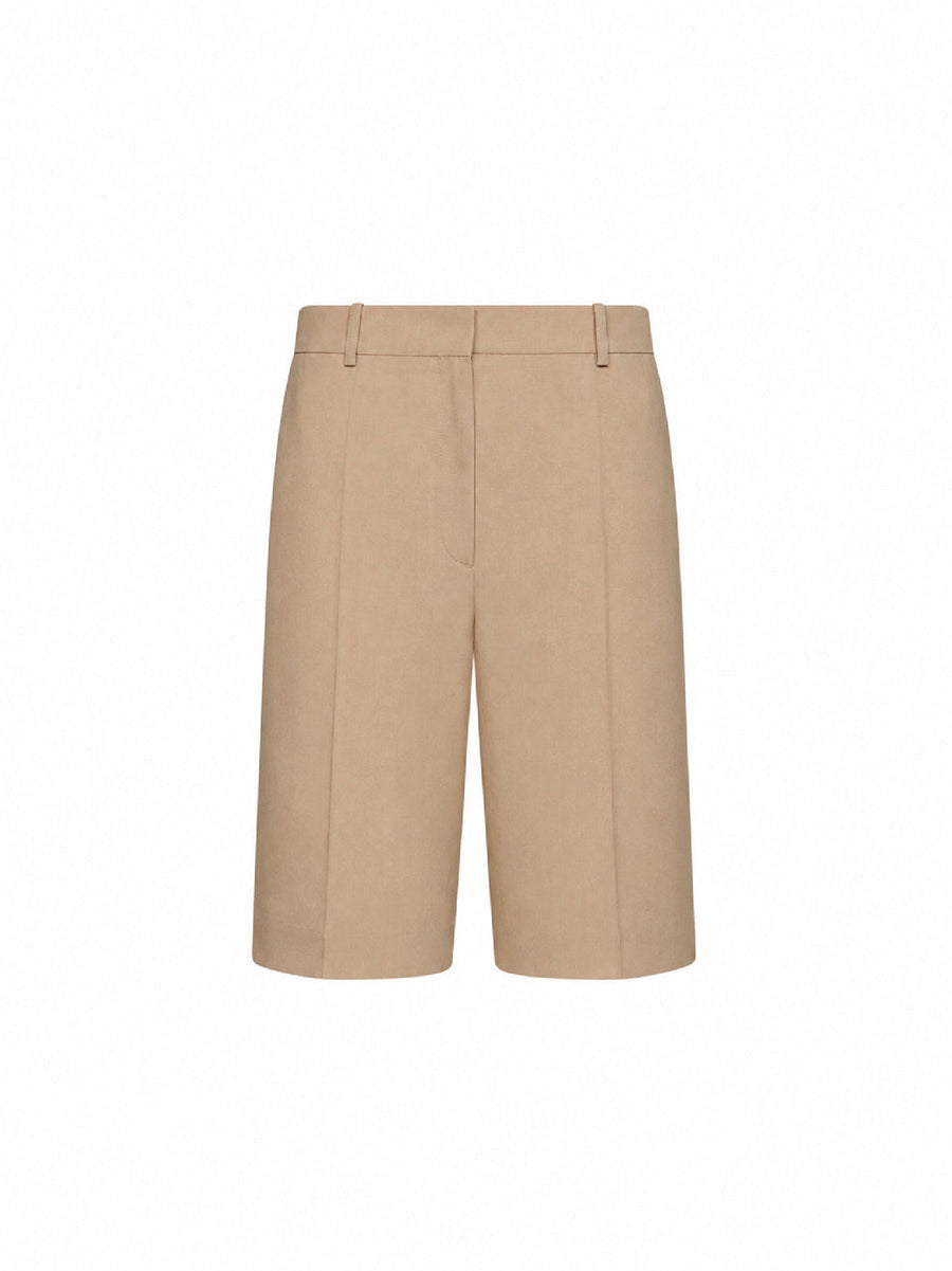 Tailored Wide Shorts Beige Wool Blend Viscose