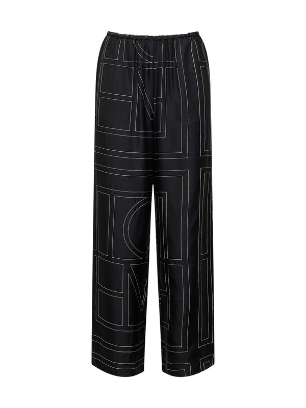 Silk Pajama Trousers Monogram Black